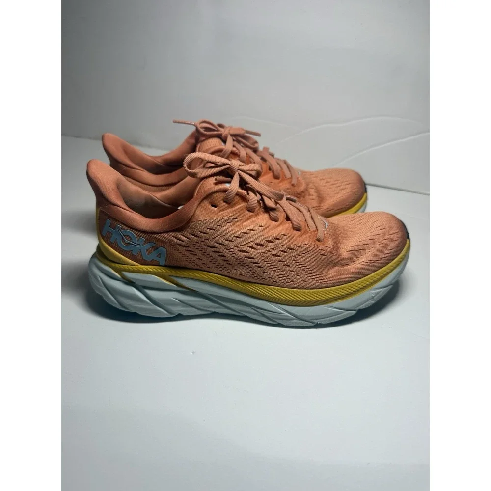 Hoka One One Clifton 8 Running Shoes Womens Size 7B Orange Yellow